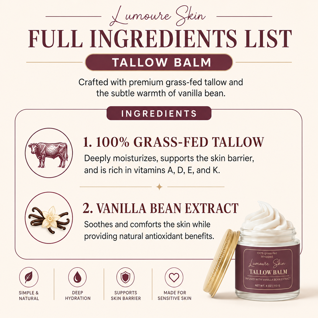 Whipped Grass-Fed Tallow Balm – Vanilla Bean Hydration