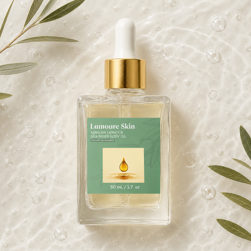 Lumoure Skin Manuka Honey and Sea Moss Body Oil with manuka honey, sea moss, and vitamin E